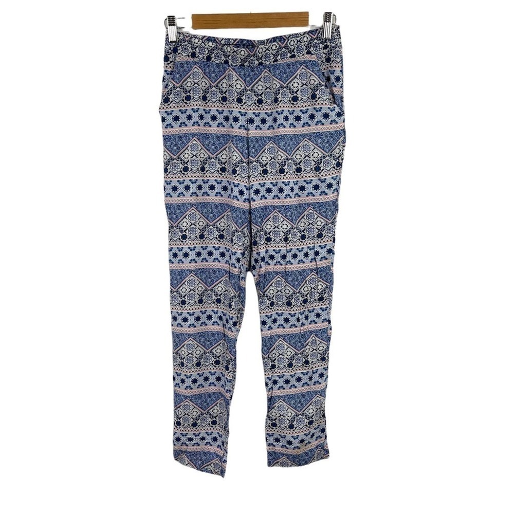 Divided Womens Size 4 Tribal Print Straight Leg High Waist Pants Blue